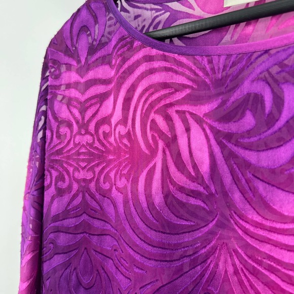 Chico's Size 1 or Medium M Sheer Floral Pink Purple Blouse Shirt Top Summer Fall - Picture 4 of 7